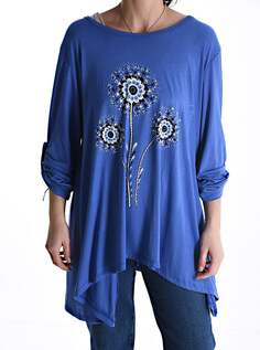Блузка с рисунком со стразами, рукав 3/4, цвет Electric blue NO Brand
