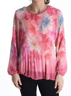 Плиссированная блузка с цветочным принтом, розовый NO Brand