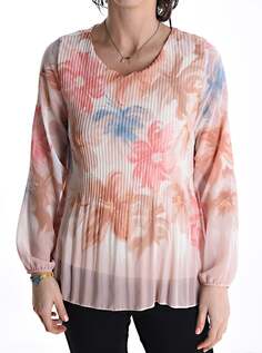 Плиссированная блузка с цветочным принтом, бежевый NO Brand