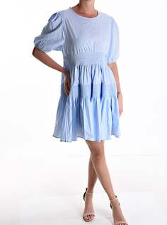 Платье длиной до колена с короткими рукавами и воланами, светло-синий NO Brand