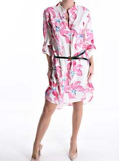 Платье длиной до колена с цветочным принтом, поясом, рукавом 3/4 и v-образным вырезом, розовый NO Brand