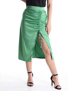 Регулируемая юбка миди с разрезом, зеленый NO Brand
