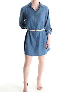 Джинсовое мини-платье рукавом 3/4 с карманами и поясом на пуговицах, цвет Klein Blue NO Brand