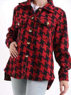 Хлопковая рубашка с узором «гусиные лапки» и карманами, красный NO Brand