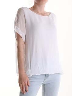 Шелковая блузка с короткими рукавами, белый NO Brand