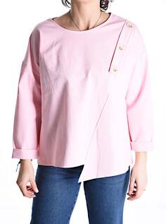 Хлопковая блузка асимметричного кроя с пуговицами, розовый NO Brand