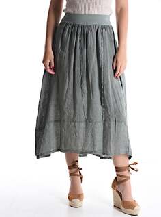 Льняная юбка миди на резинке, цвет Grey asparagus NO Brand