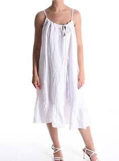 Длинное льняное платье без рукавов с воланами, белый NO Brand