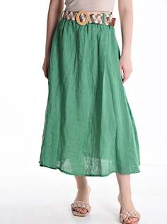 Льняная юбка миди с поясом, цвет Tea leaf NO Brand