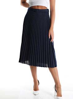 Плиссированная юбка миди с люрексом и поясом, цвет Prussian blue NO Brand