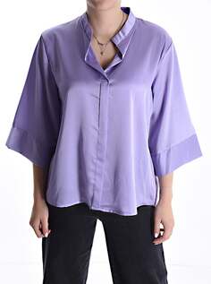 Атласная блузка с v-образным вырезом, рукавом 3/4, фиолетовый NO Brand
