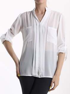 Плиссированная блузка с v-образным вырезом, белый NO Brand