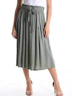 Льняная юбка миди с бантом на резинке, цвет Grey asparagus NO Brand