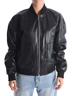 Куртка-бомбер из искусственной кожи с карманами на подкладке на молнии, черный NO Brand