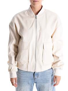 Куртка-бомбер из искусственной кожи с карманами на подкладке на молнии, кремовый NO Brand