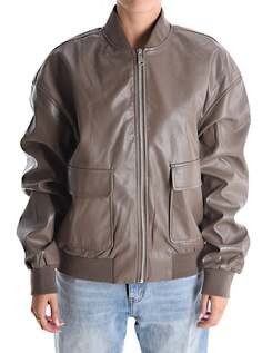 Куртка-бомбер из искусственной кожи с карманами на подкладке на молнии, цвет Mud Brown NO Brand