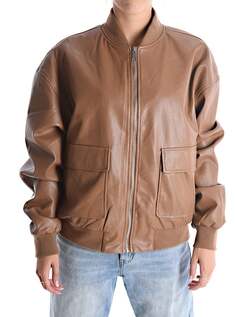 Куртка-бомбер из искусственной кожи с карманами на подкладке на молнии, коричневый NO Brand