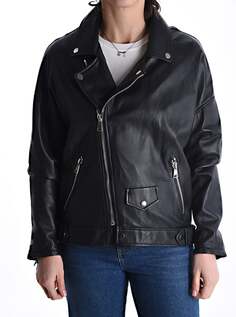 Байкерская куртка из натуральной кожи с карманами на подкладке на молнии, черный NO Brand