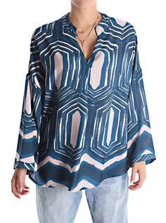 Блузка с узором и v-образным вырезом, бирюзовый NO Brand