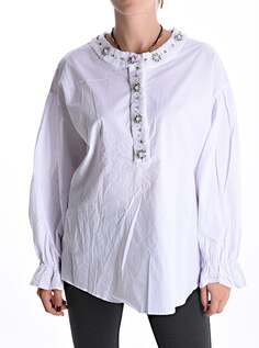 Хлопковая блузка с пуговицами со стразами, белый NO Brand
