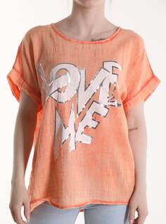 Хлопковая блузка с короткими рукавами и буквенным принтом, оранжевый NO Brand