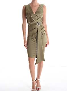 Платье-карандаш длиной до колена без рукавов с v-образным вырезом и молнией, оливково-бежевый NO Brand