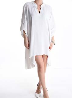 Плиссированное платье с v-образным вырезом, рукавом 3/4, белый NO Brand
