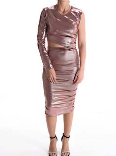 Блестящее платье длиной до колена на одно плечо, розовый NO Brand