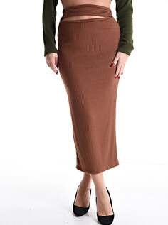 Длинная юбка с разрезом, коричневый NO Brand