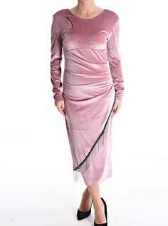 Бархатное длинное платье на молнии с бахромой, розовый NO Brand