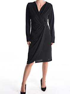 Платье длиной до колена с люрексом и длинными рукавами, с v-образным вырезом, черный NO Brand