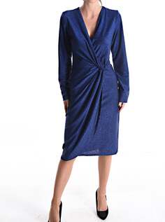 Платье длиной до колена с люрексом и длинными рукавами, с v-образным вырезом, синий NO Brand