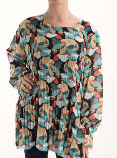 Плиссированная блузка с цветочным принтом, зеленый NO Brand