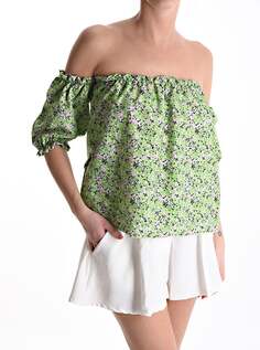 Блуза с короткими рукавами и цветочным принтом, лайм NO Brand