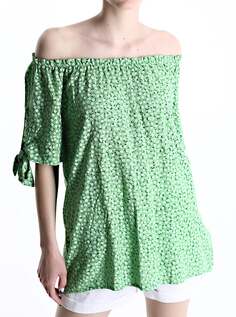 Блузка с цветочным принтом и бантом, зеленый NO Brand