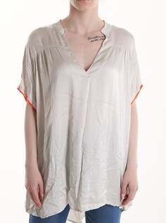 Шелковая блузка с короткими рукавами и v-образным вырезом, бежевый NO Brand