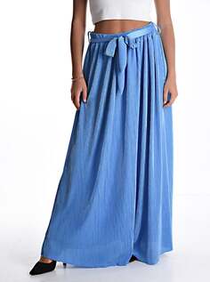 Длинная юбка из бархата в рубчик на резинке с поясом, цвет Steel blue NO Brand