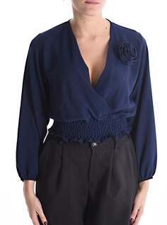 Блуза с V-образным вырезом на резинке, синий NO Brand