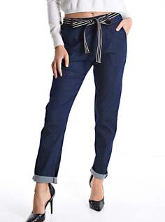 Джинсовые брюки с карманами и тканевым поясом, цвет Prussian blue NO Brand