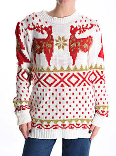 Рождественский свитер с круглым вырезом и люрексом, белый NO Brand