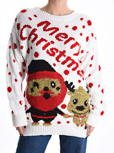 Рождественский свитер с круглым вырезом и люрексом, белый NO Brand