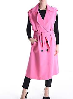 Двубортный жилет с поясом и карманами, пыльно-розовый NO Brand