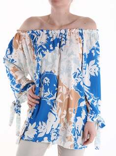 Блузка с цветочным принтом и вырезом бантом, светло-синий NO Brand