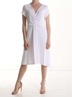 Платье длиной до колена с короткими рукавами и v-образным вырезом, белый NO Brand