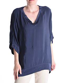 Блуза с V-образным вырезом, рукавом 3/4, темно-синий NO Brand