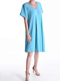Платье длиной до колена с короткими рукавами и v-образным вырезом, голубой NO Brand