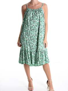Платье длиной до колена без рукавов с цветочным принтом и воланами, цвет Tea leaf NO Brand