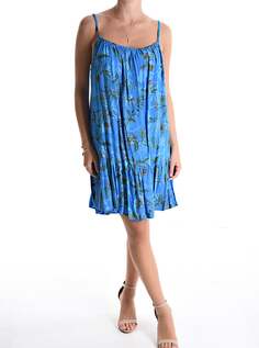 Мини-платье без рукавов с цветочным принтом и воланами, синий NO Brand