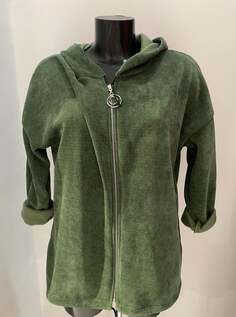 Бархатная толстовка с карманами и капюшоном на молнии, зеленый NO Brand