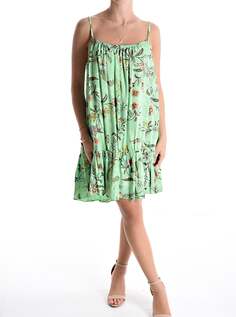 Мини-платье без рукавов с цветочным принтом и воланами, зеленый NO Brand